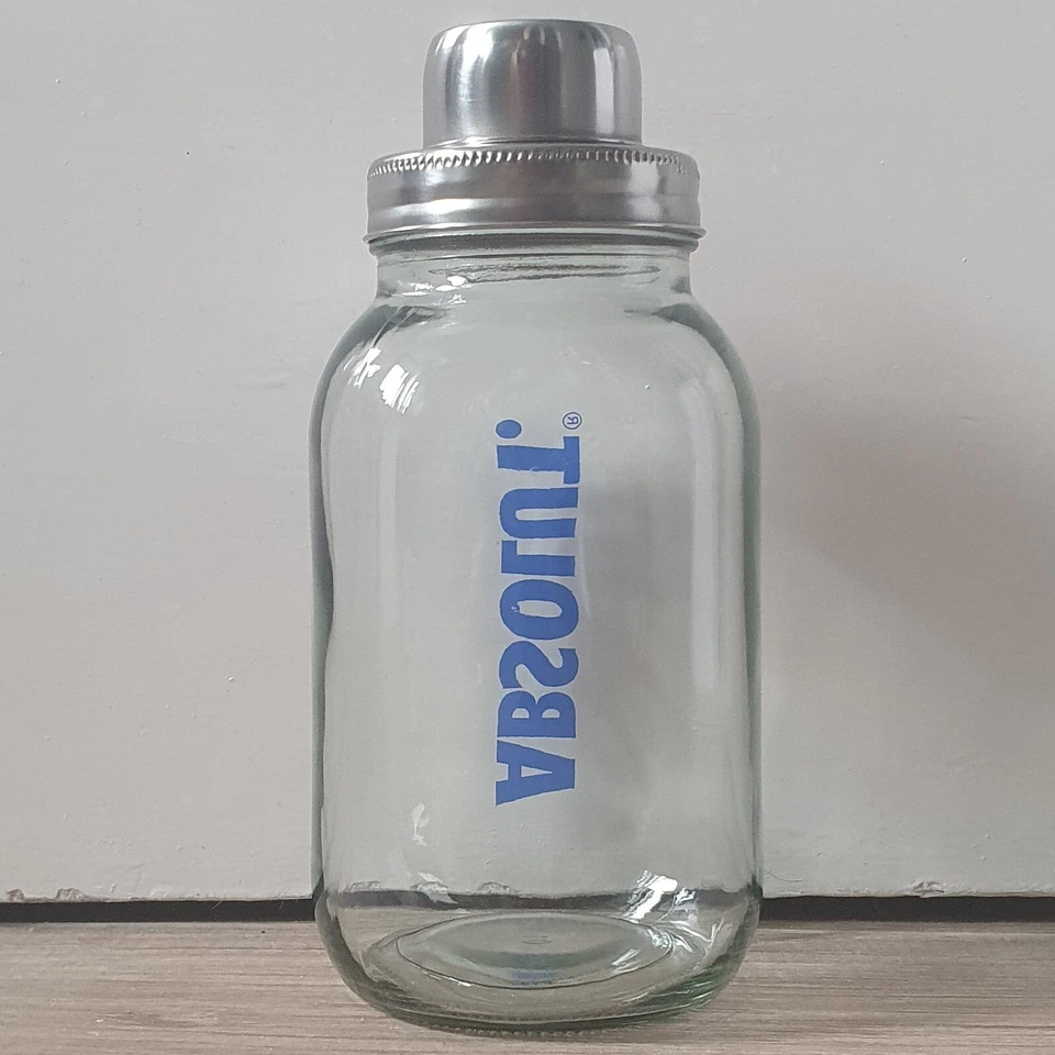 RARE ABSOLUT VODKA BRANDED GLASS MASON JAR COCKTAIL SHAKER COLLECTOR BREWERIANA - Image 2 of 4