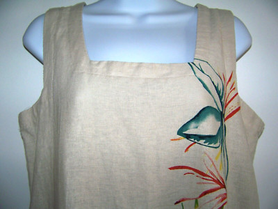 For Cynthia Linen Blend Sleeveless Creamy Beige Bright Floral Dress Women S NEW