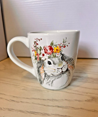 Cute Bunny with Multicolor Flowers Coffee/ Tea Mug- by Certified Int.  16oz