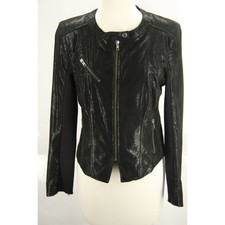 Halogen Black Shimmer Suede Leather Biker Jacket Size Small Petite $298 Womens