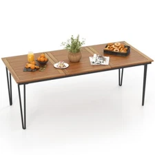 79'' Acacia Wood Garden Dining Table 8 Person 1.9'' Umbrella Hole w/ Metal Frame