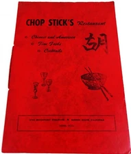 Vintage Original Chop Stick's Restaurant Menu Ca California Garden Grove Chinese
