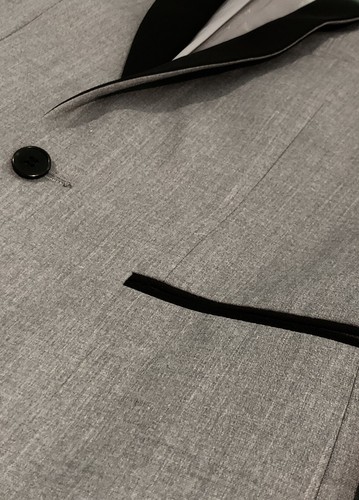 Mens Tuxedo 38/32 One Button Classic Formal Slim Satin Shawl Lapel Grey No Pleat - Picture 16 of 21