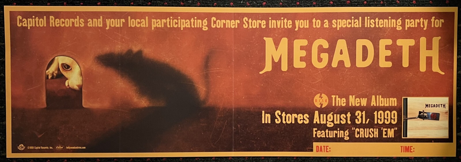 MEGADETH Risk 24x36 Advanced Records Store escucha Fiesta Promocional Capito1999