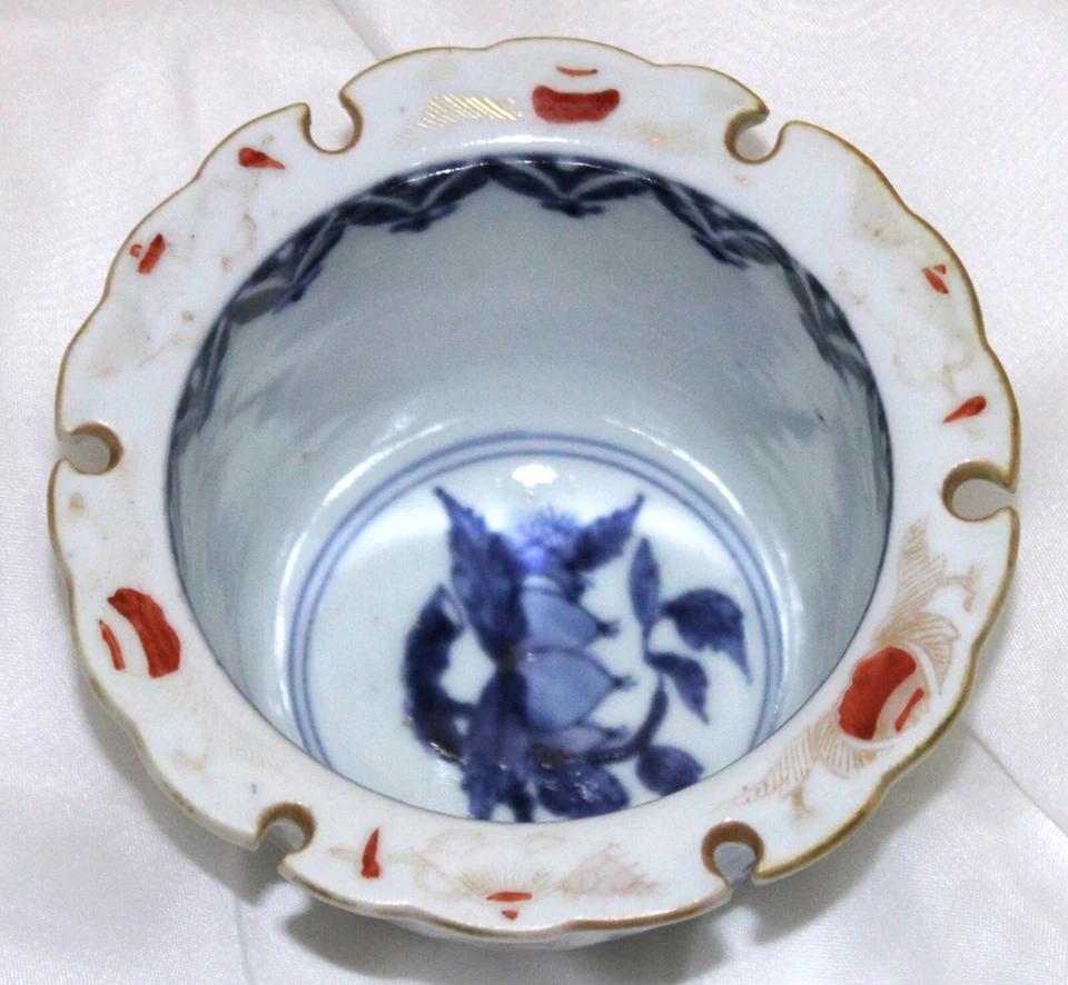 Tarro-tazón de porcelana República China hierro rojo azul con oro firmado 4,5 x 3 pulgadas Foto 2 de 4