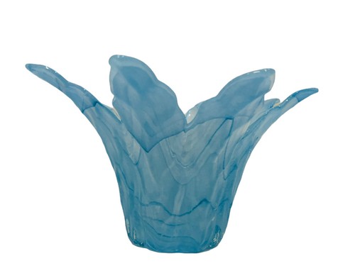 Spring Blue Art Glass Decorative Vase Container Reaching Leaves Fronds 4.5” - Picture 4 of 11