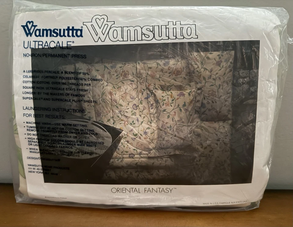 VTG 80s Wamsutta Ultracale No Iron 3 Pc Twin Sheet Set Oriental Fantasy Floral - Image 4 of 4