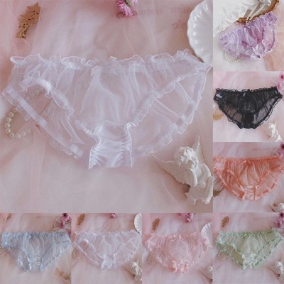 Männer Floral Lace Sissy Pouch Rüschen Knicker Bikini Briefs Sheer Mesh Slips