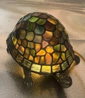 Vintage Stained Glass Tiffany Style Brass Turtle Accent Lamp Night Light