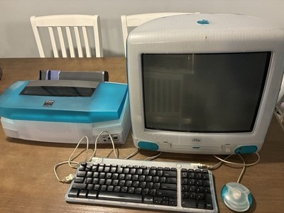 Apple iMac G3 Bondi Blue 333MHz M4984 Complete Set w/ Printer, Keyboard & Mouse
