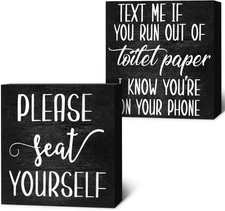 Farmhouse Bathroom Signs - Rustic Wooden Wall Art - Please Seat Yourself Decor