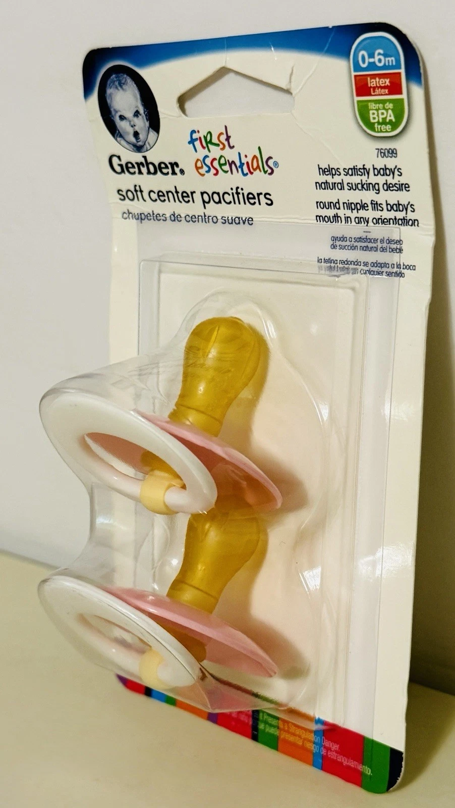 Gerber First Essentials Pink Soft Center Pacifiers BPA Free 0-6 Months 2 Pack