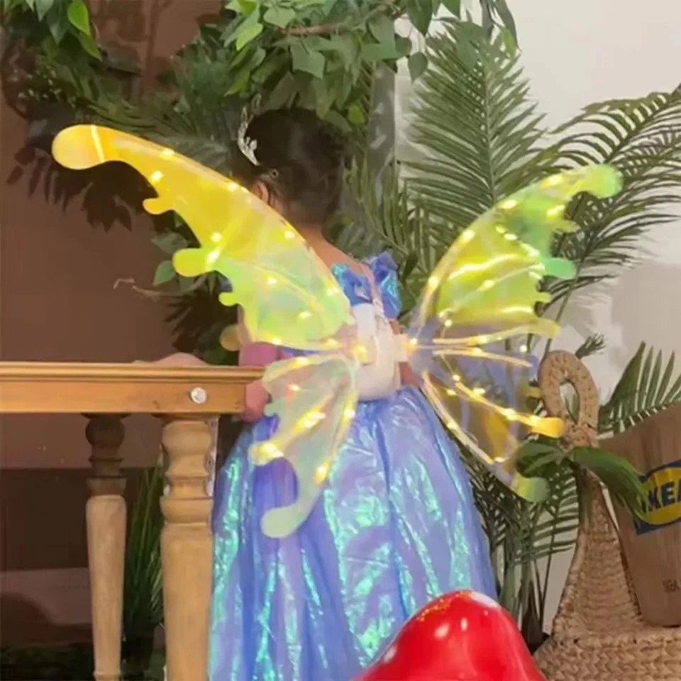 LED Butterfly Wings Kids Dog Costume Light ELF Fairy Electric Wing Glowing Girls - Image 2 of 4