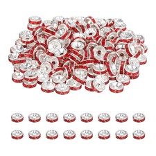 8mm Rondelle Spacer Bead, 200 Pcs Rhinestone Loose Bead, Silver/Red