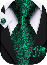 Men Ties Paisley Woven Silk Necktie Set with Pocket Suqare Cufflinks Formal