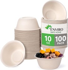 100 Pack Bamboo Bowls for Hot Soup - Small, Microwavable, Sustainable, Durable