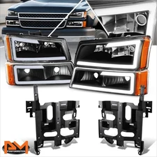 For 03-07 Chevy Avalanche Silverado LED DRL Black Headlights Head Lamps+Bracket