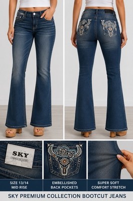 SKY Premium Collection Super Soft Bootcut Jeans Women s Size 13 Embellished ￼