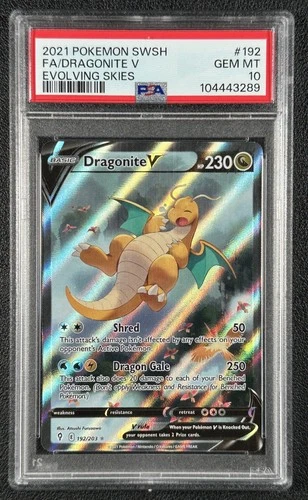 DRAGONITE V PSA 10 2021 POKEMON SWSH EVOLVING SKIES #192/203 FULL ART FA 3289