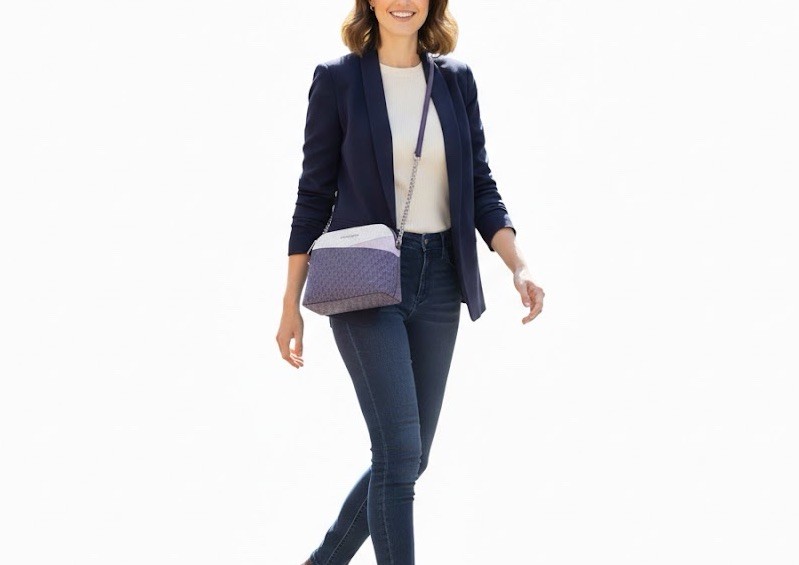 Michael Kors Jet Set Travel Dome Crossbody Bag MK Color-Block Dark Purple Multi thumbnail 3