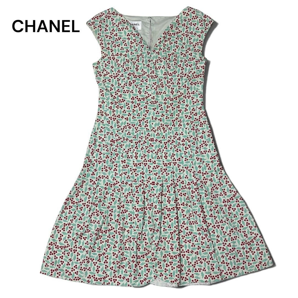 Robe CHANEL sans manches à fleurs longueur 93 cm taille 38 occasion - Photo 1/4