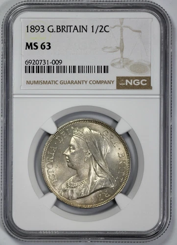 1893 Great Britain Silver 1/2C Half Crown NGC MS 63