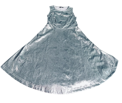 silver flare dress Silver Sequin Trimmed Flare Dress – Pitter Patter main image 0