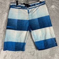 Hurley Phantom boys Swim Trunks Board Shorts Blue White Plaid Checkered size 18