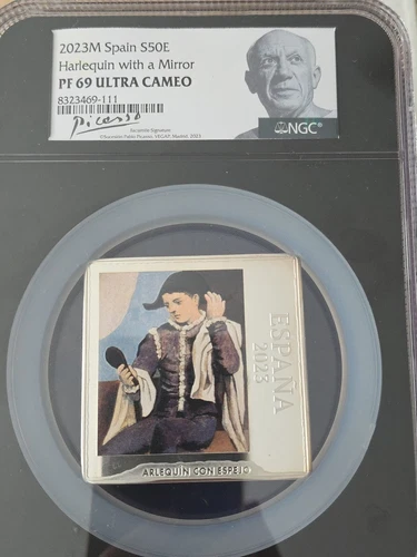 2023M Spain S$50E Harlequin With Mirror PF 69 Ultra Cameo NGC 4.76 Silver Oz