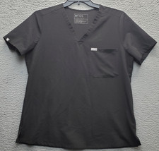 FIGS Scrub Womens Large Black Technical Collection V-Neck Side Slit Chest Pocket