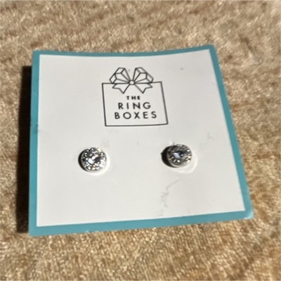 The Ring Boxes Silver Tone Metal Crystal Stud Earrings Round Butterfly Closure