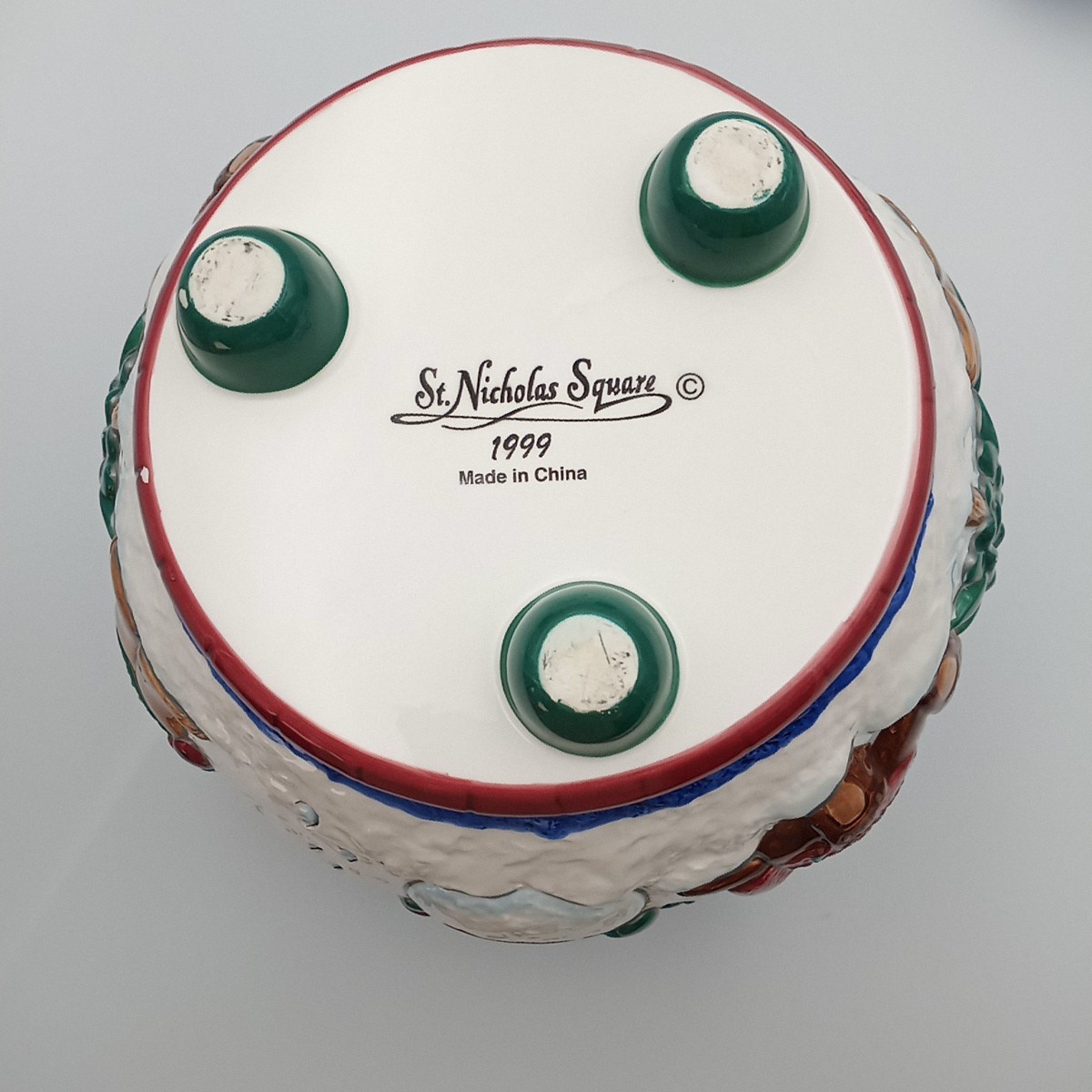 St. Nicholas Square Winter Friends Cookie Jar, Snowman, cabin, moose, 10 1/2" T