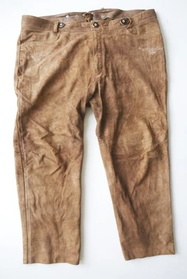 Lange Lederhose Ziegenleder braun dezente Stickerei nur leicht speckig Gr.60 - Bild 1 von 4