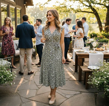 NorthStyle Midi Dress Women's Size 12 Bohemian Green Blue White Circles Wrap