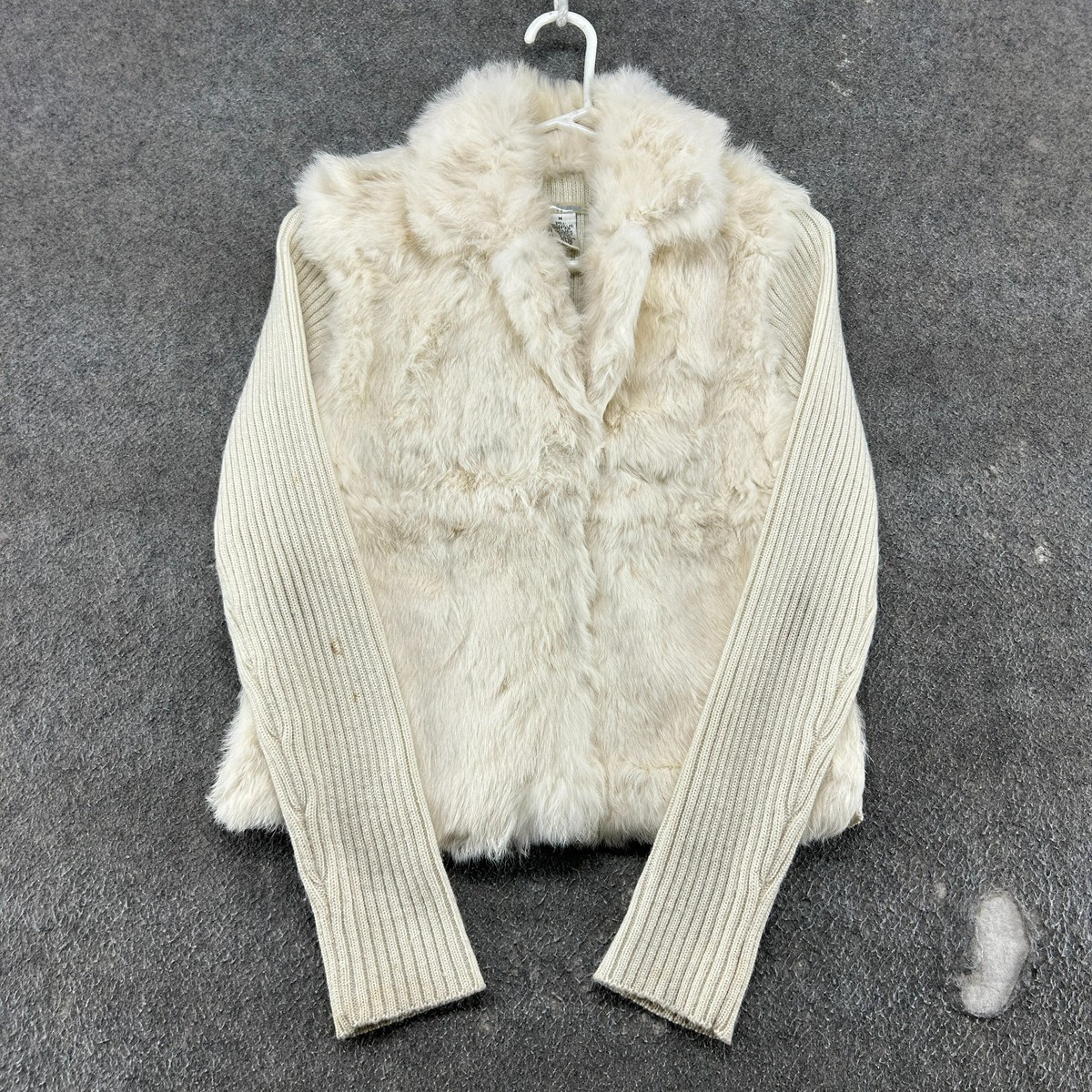 VINTAGE Frost Jacket Womens M White Wool Ribbed Knit Real Rabbit