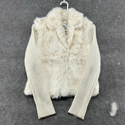 VINTAGE Frost Jacket Womens M White Wool Ribbed Knit Real Rabbit