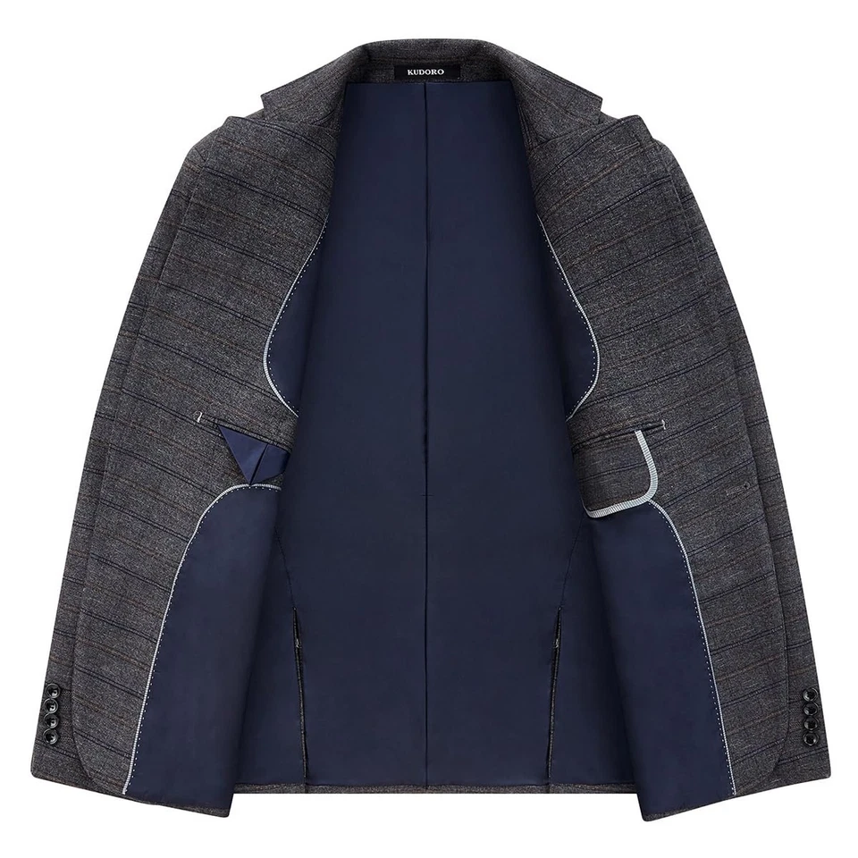 Mens 3 Piece Suits Slim Fit Tweed Suit Plaid Slim Fit Suits for Men One Butto... - Image 4 of 4