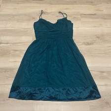 Laundry by Shelli Segal Petites Teal Silk Ruched V Neck Spaghetti Strap Dress 12