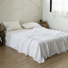 Simple Opulence French Linen Flat Sheet King 108x102 Embroidered White