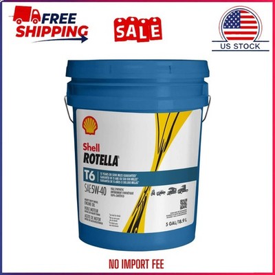 Shell ROTELLA T6 Diesel Engine Full Synthetic 5W-40 Motor Oil 5 Gallon, 20Qt 