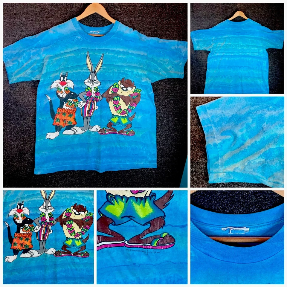 Looney Tunes Vintage Shirt Single Stitch Tee 1994 Size XL Taz Bugz  Blue 90s - Image 3 of 4