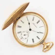Arnex / Unitas 498 Goldtone Antique Pocket Watch with Horse Motif, Keeps Time