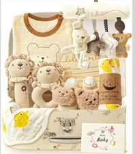 9pcs Newborn Baby Gift Set Unisex, Blanket Bodysuit Bib Toys