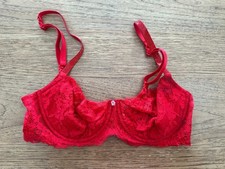 Victoria's Secret Vermillion Red 34D Wicked Twinkle Lace Unlined Balconette Bra
