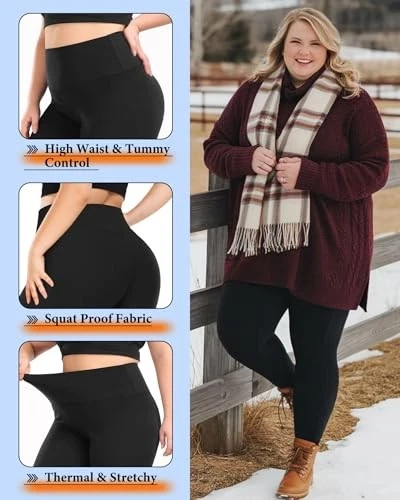  Paquete de 3 leggings forrados de vellón talla grande XX-grandes 07-negro/moca/caqui claro Foto 4 de 4