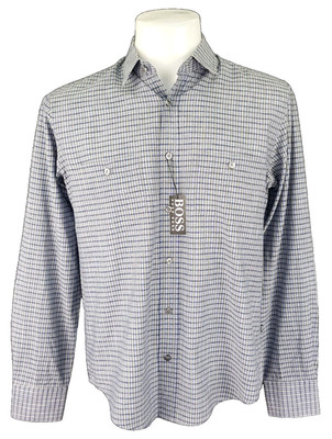 BOSS HUGO BOSS Mens Blue L/S EVENING DRESS SHIRT U/Soft SLIM Fit - M - 44'' -£129