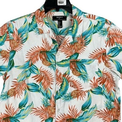 Forever 21 Shirt Mens Large Hawaiian Pineapple Casual Beach Camp Button-Down