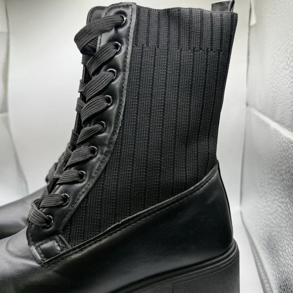 Botas de combate Top Moda pretas com cadarço na frente e laterais de malha canelada tamanho 10 - Imagem 3 de 4