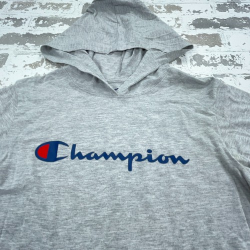 Champion Shirt Boys XL Gray Blue Tee Hoodie Spell Out Thin Lightweight Youth Kid - Picture 3 of 9