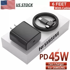 45W Super Fast Charging Type C Wall Charger+6ft Cable For Samsung Galaxy S20 S22